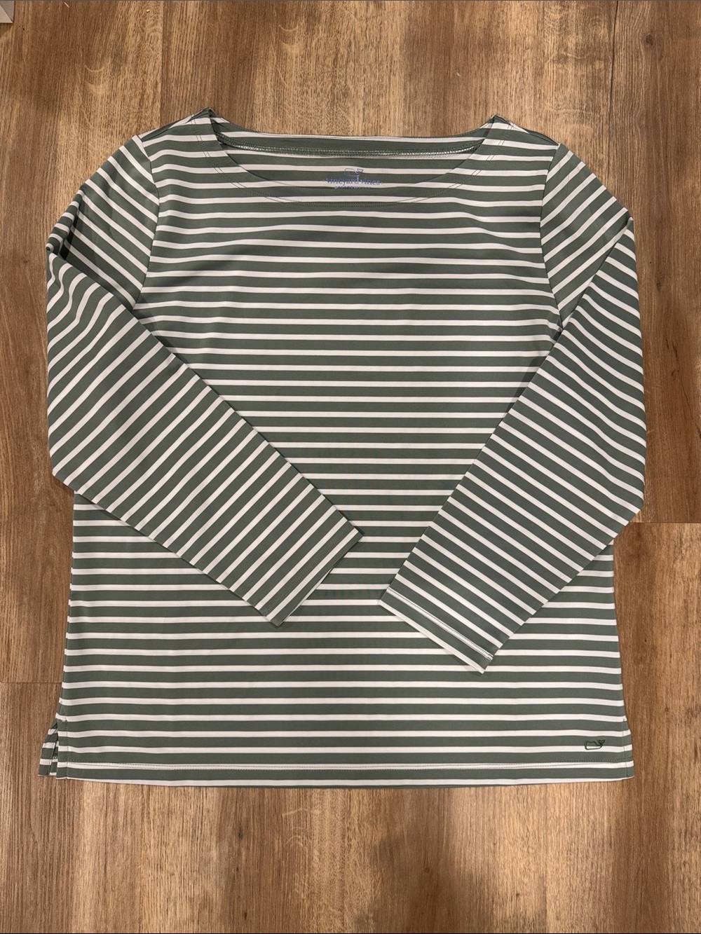 Vineyard Vines Performance Striped Long Sleeve Boatneck Top - Olive & White